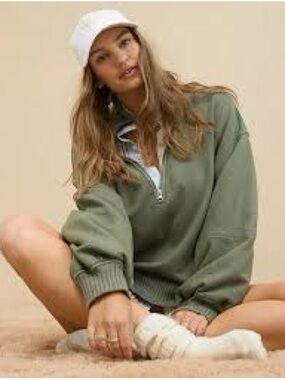 Aerie Sun's Out Quarter Zip Sweatshirt - Green